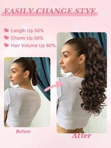 16Inch Ponytail Extension Layered Pony Tail Clip On Hair Extension Soft Wavy Claw Clip In Ponytail Extension, Natural Synthetic Hair Pieces For Women - Multicolor - View 7