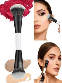 1 Pair Dual-Ended Makeup Brushes, Foundation & Powder Brush, Multi-Functional Makeup Brushes, Professional Makeup Tools, Ideal For Blending And Gifting, Foundation Brush, Concealer Brush, Powder Brush, Contour Brush, Blush Brush, Eyebrow Brush, Base Brush, Powder Brush - Black and White - View 2