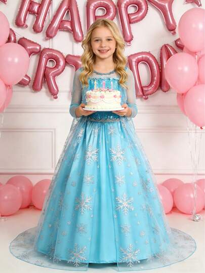 女童亮片装饰网纱连衣裙，女童生日礼服，新款春夏秋冬时尚连衣裙，休闲连衣裙，适合外出、聚会、生日派对、舞台表演及其他重要活动