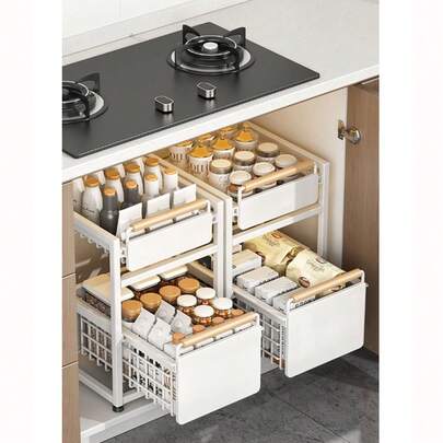 Heavy-Duty Sink Organizer – Adjustable Double-Layer Iron Cabinet Rack, Space-Saving Kitchen Shelf for Drying Dishes, Sturdy Frame, Sink Storage Rack, Sink Organizer, Sink Storage and Organization Rack, Dish Drying