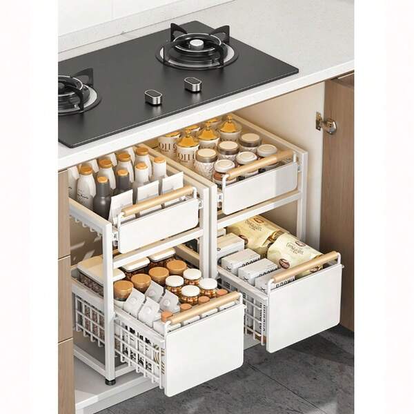 Heavy-Duty Sink Organizer – Adjustable Double-Layer Iron Cabinet Rack, Space-Saving Kitchen Shelf for Drying Dishes, Sturdy Frame, Sink Storage Rack, Sink Organizer, Sink Storage and Organization Rack, Dish Drying