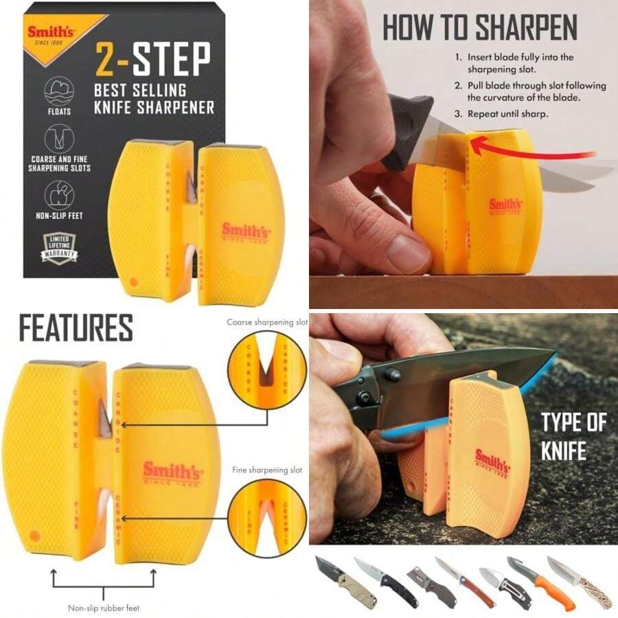 Smith's - Afilador de cuchillos de 2 pasos - - Ranuras gruesas y finas preestablecidas de 2 pasos - Afilador de cuchillos de mano para exteriores, pesca, caza, filete, cuchillos de(CCKS Amarillo) - Multicolor - Ver 1