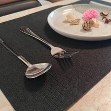 millianess 4pcs Set Modern Minimalist Style Premium Placemats, Latte/Navy/Charcoal/Mustard/Watermelon/Light Grey/Black/Olive Green, Satisfying Different Dining Table Matching Needs. Exquisite Bamboo Grain Design, Delicate Texture, Elevating Natural Upscale Feel And Dining Ambiance. Minimalist Chic Style, Clean Lines, Suitable For Various Home Decor Styles, Showcasing Tasteful Living. - Black - View 10