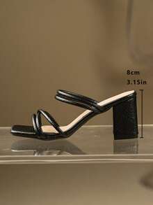 2026 Nuevas sandalias elegantes de tacón grueso antideslizantes para mujer, para primavera/verano, de punta abierta, de material de cuero, con diseño de múltiples correas, punta cuadrada, tacón bajo, elegantes y sexys, adecuadas para la oficina, el uso diario y fiestas/galas - Negro - Ver 8