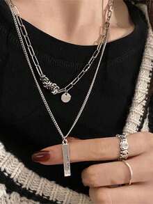 1pc Fashionable Double-Layer Necklace For Women, Suitable For Long Hair Wear In Autumn/Winter, High-End Pendant Accessory (Pendant Style Random, Please Do Not Purchase If You Mind) - Multicolor - View 7