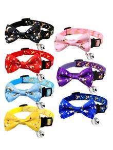 1/2pcs Pet Bell Collar, Hot Stamping Ribbon, Bow, Cat Dog Collar, Star Moon, Fashionable Cat Collar, Cat Collar, Dog Accessories, Cat Bow Tie, Dog Bows, Cat Stuff, Wedding Items - Multicolor - View 11