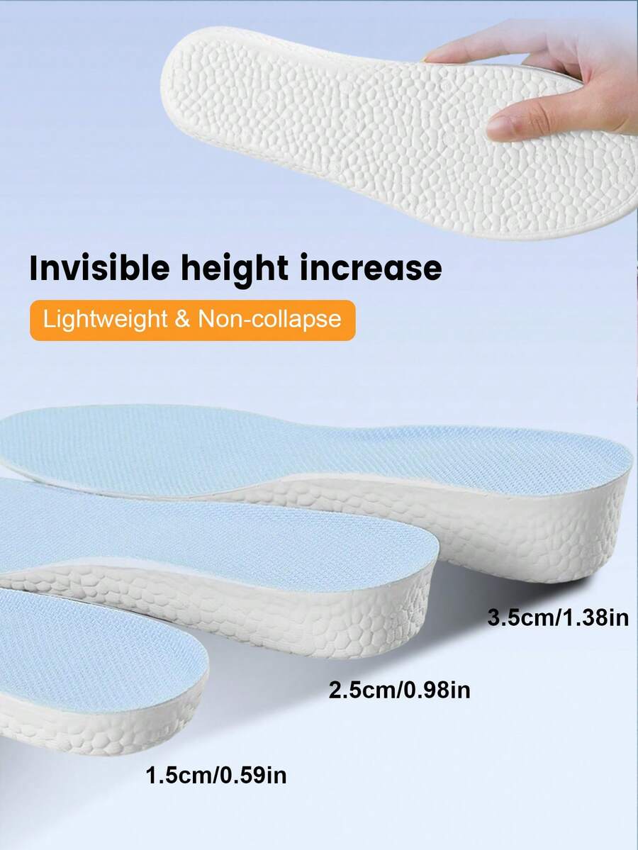 1 Pair Unisex Boost Height Increasing Invisible Insoles, 3 Height Options, Comfortable, Non-Slip, Breathable Full-Length Shoe Inserts - Blue Background With White Base - 2.5cm - View 1
