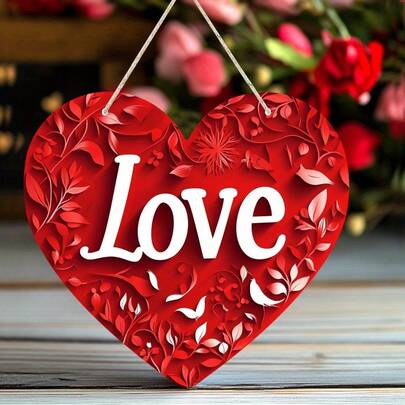 1 Piece, 2D Printed Wooden Heart-Shaped Logo Romantic Red Love Wall Art Decoration Tag, Suitable For Indoor Home Aesthetics Hanging Decoration, Suitable As A Valentine's Day Gift For Couples