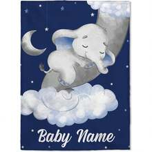 Personalized Custom Blanket, Elephant Fluffy Flannel Blanket With Boy's Name Printed On It, The Best Gift For - U - View 2