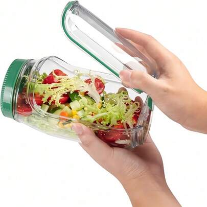 The Original Salad Pod, Portable Salad Jar,Salad Container Side Open With Lid, Suitable For Work, Outdoor, Travel And Party