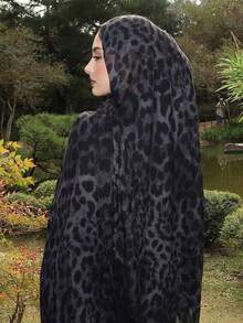 1 Khăn trùm đầu họa tiết da báo phong cách Bohemian dành cho nữ, Khăn trùm đầu mặc thường ngày, phù hợp với mọi mùa - Xám - Xem 3