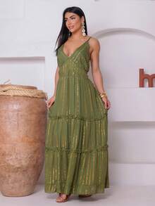 Vestido Longo Boho indiano detalhe Lurex - Verde - Visão 4
