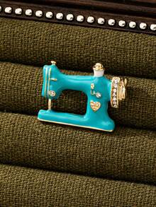 1 件复古珐琅镶嵌水钻缝纫机胸针，女士日常服装配饰，欧美风格 - 黑色 - 查看 15