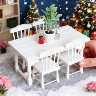 1 Set Modelo en miniatura de 1/12 de mesa y silla de madera - Decoración de fotografía en miniatura DIY/Decoración de escena de sala de estar - Decoración estacional - Regalo perfecto