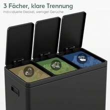 3 X 15L Steel Waste Separation System, 3-Compartment Waste Bin, Waste Container, Pedal Bin, Kitchen Waste Bin With Soft-Close Lids And Inner Buckets - Black - View 5