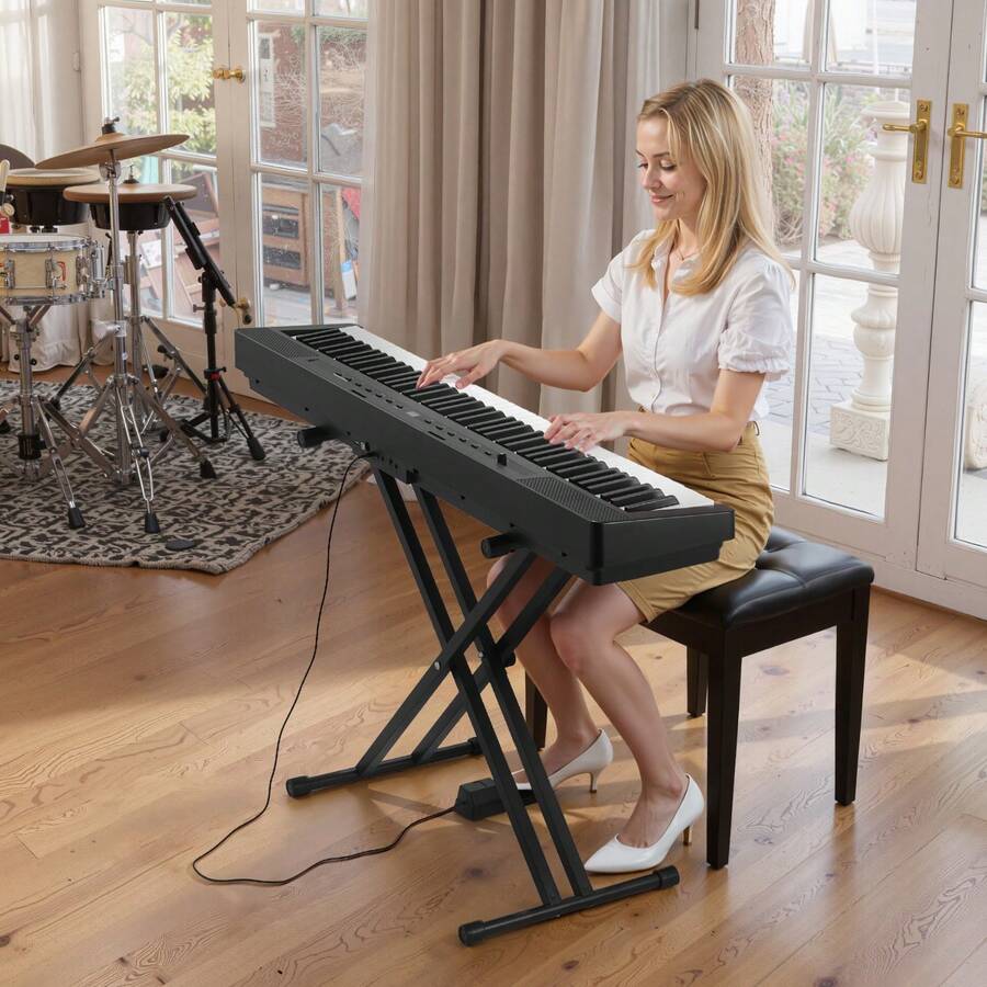 Weighted Digital Piano, 88 Keys Fully Weighted, Electric Piano Dual Keyboard & Speakers With X Stand, Sustain Pedal, Recording Function, 280 Tones, Wireless Connection, For Beginners, Black - Xem 1