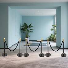 SanBouSi 6-Pack Barrier Post Kit With 4 Ropes, Stainless Steel, Black & Gold, Wind-Resistant Base, Easy Installation For Event Crowd Control & Queue Management - Gold and Black - View 1