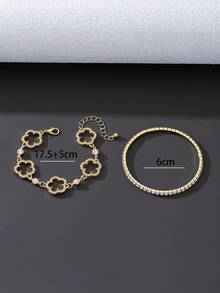 1 Set Luxury Rhinestone Hollow Clover & Elastic Bracelet Set For Women - Yellow Gold - View 5