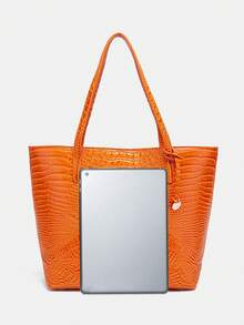 Women's Shoulder Bag European And American Style Crocodile Print Tote Bag Blue Large Capacity Commuter Tote Bag With Coin Purse Blue Crocodile Leather Tote Bag Large-Capacity Mother-In-Law Bag Fashionable And Versatile Handbag - 橘色 - 查看 7