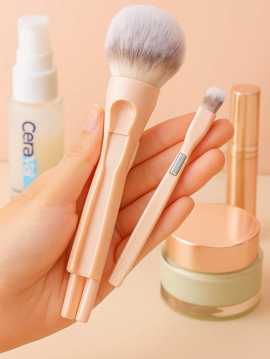 四合一多功能化妆刷套装，便携高端磁性化妆刷套装，包含散粉刷、腮红刷、眼影刷、遮瑕刷、鼻影刷，旅行化妆刷套装，美妆工具，赠品，专业化妆刷，全套化妆工具 - 彩色 - 查看 1