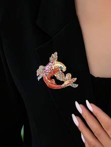 Gold & Red Sparkling Koi Fish Brooch, Suitable For Suit Jackets