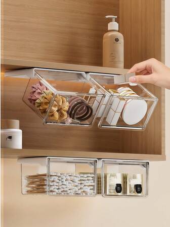Mirrored Drawer Storage Box, Transparent Acrylic Cosmetic Organizer With Lid, Can Store Makeup Pads, Sponges, Lipsticks, Hair Ties, Beauty Tools, Minimalist Vanity Top Dust-Proof Container For Bathroom, Home Decor, Versatile Storage Box And Organizer, Durable Clear Plastic Material, Space-Saving Hanging Rack, Suitable For Bathroom, Kitchen, Vanity - No Installation Required, Modern Style Cabinet, Versatile Storage Box And Organizer