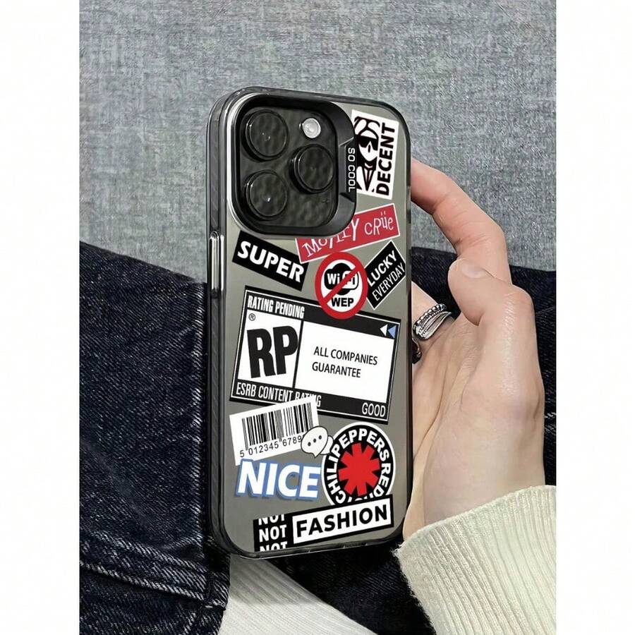 1pc Minimalist Transparent Anti-Fall Full Screen Protective Phone Case With Travel Element, Girl Icon Pattern, Suitable Compatible With Apple 16 Pro Max, 15, 14 Plus, 13, 12, 11 - 黑色 - 查看 1