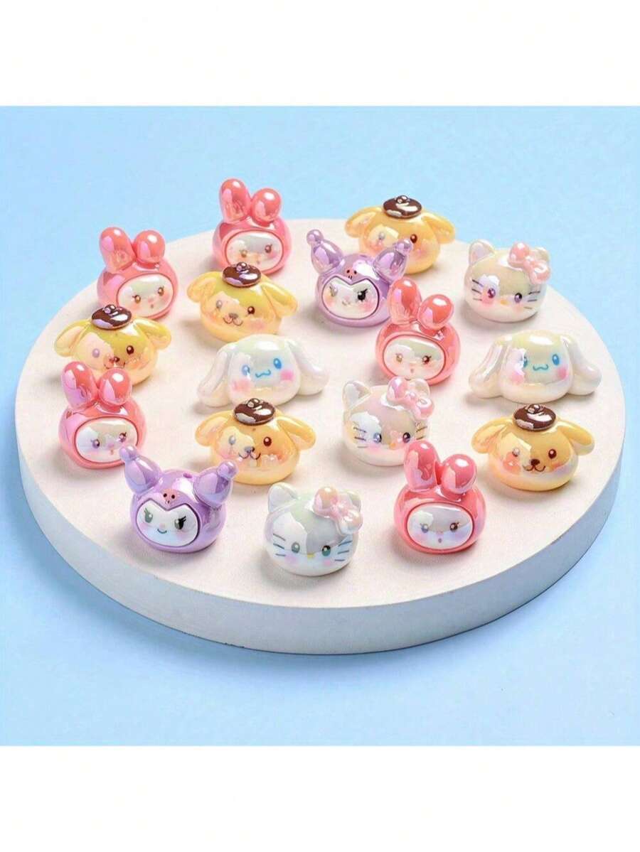 三丽鸥混合树脂珠 - 美乐蒂、布丁狗、凯蒂猫、肉桂狗，适合DIY首饰制作，如手链、项链、手机挂绳、钥匙扣等。 - 彩色 - 查看 1