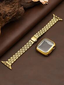 Huastonband 金色不锈钢表带 + 屏幕保护膜表壳，兼容 41mm、40mm、38mm、45mm、44mm 和 42mm 表盘尺寸的 Series 11、10、9、8、7、6、5、4、3、2、1、SE 和 SE2，奢华金色配件，纤薄女士表带和表壳 - 金色 - 查看 3