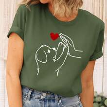 Camiseta Feminina e Masculina Estampado com Love Dog Camisa Unissex - Verde Militar - Visão 1