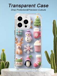 1PC Funda transparente con diseño de elementos navideños lindos como muñeco de nieve, ciervo, pingüino y copo de nieve sobre fondo claro, estilo minimalista dulce y festivo, protección contra caídas, ideal para mujeres y amantes del arte navideño tierno y colorido, regalo perfecto para fiestas, amigos, pareja o familia : funda transparente resistente a golpes, compatible con Apple Phone17/16/15/14/13/12/11/XS/XR/X/PLUS/PRO/PROMAX, agarre cómodo, regalo ideal para ocasiones especiales - transparente - Ver 1