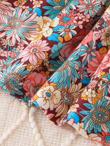 女婴优雅花卉蝴蝶结无袖连衣裙和长袖开衫套装，春秋季 - 粉色 - 查看 9