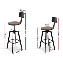 Artiss Bar Stools Adjustable Wood Stool W/Backrest - Black - View 2