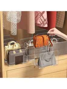 4pcs Clear Wardrobe Bag Storage Tote Purse Bag Divider Removable Cabinet Rack, Wardrobe Suitable For Bedroom Bathroom Office Practical Book Divider L Shape Storage Rack, Space Saving Storage Rack, Car Organizer Storage Bins Drawer Organizer,Transparent 4-Compartment Organiser Is Only Suitable For Small Handbags, For Clothing Wardrobe Storage Closet Dividers Closet Dividers Sweater Sock Pants Jeans Underwear