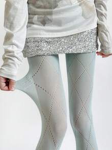 1双镂空菱形图案连裤袜，弹性百搭透明秋季连裤袜 - 彩色 - 查看 9