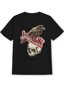 Men's DEATH Scream Graphic T-Shirt - Black Rock Music Tee With Skull & Raven Print, Red & White Neon Lettering, Lightweight Summer Short Sleeve Round Neck Casual Top, Rock And Roll T Shirts, Rockinspired Design, Machine Washable Fabric - Black - View 6
