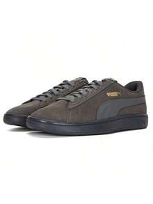 Puma Giày thể thao Smash V2 L CN có đế trong và lớp mút mềm, giày thường ngày cổ thấp có đệm dành cho nữ, mã số 391840-01 - Sắt xám-sắt xám-vàng - Xem 3