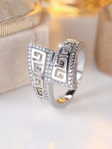 Vanel 1枚复古镂空几何立方氧化锆戒指，多面切割立方氧化锆戒指 - 复古波西米亚风格，适合订婚和日常佩戴，理想的圣诞礼物 - 戒指 - 查看 2