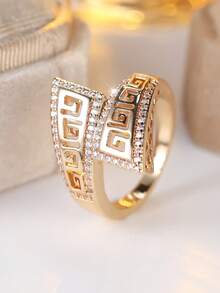 Vanel 1枚复古镂空几何立方氧化锆戒指，多面切割立方氧化锆戒指 - 复古波西米亚风格，适合订婚和日常佩戴，理想的圣诞礼物 - 戒指 - 查看 1