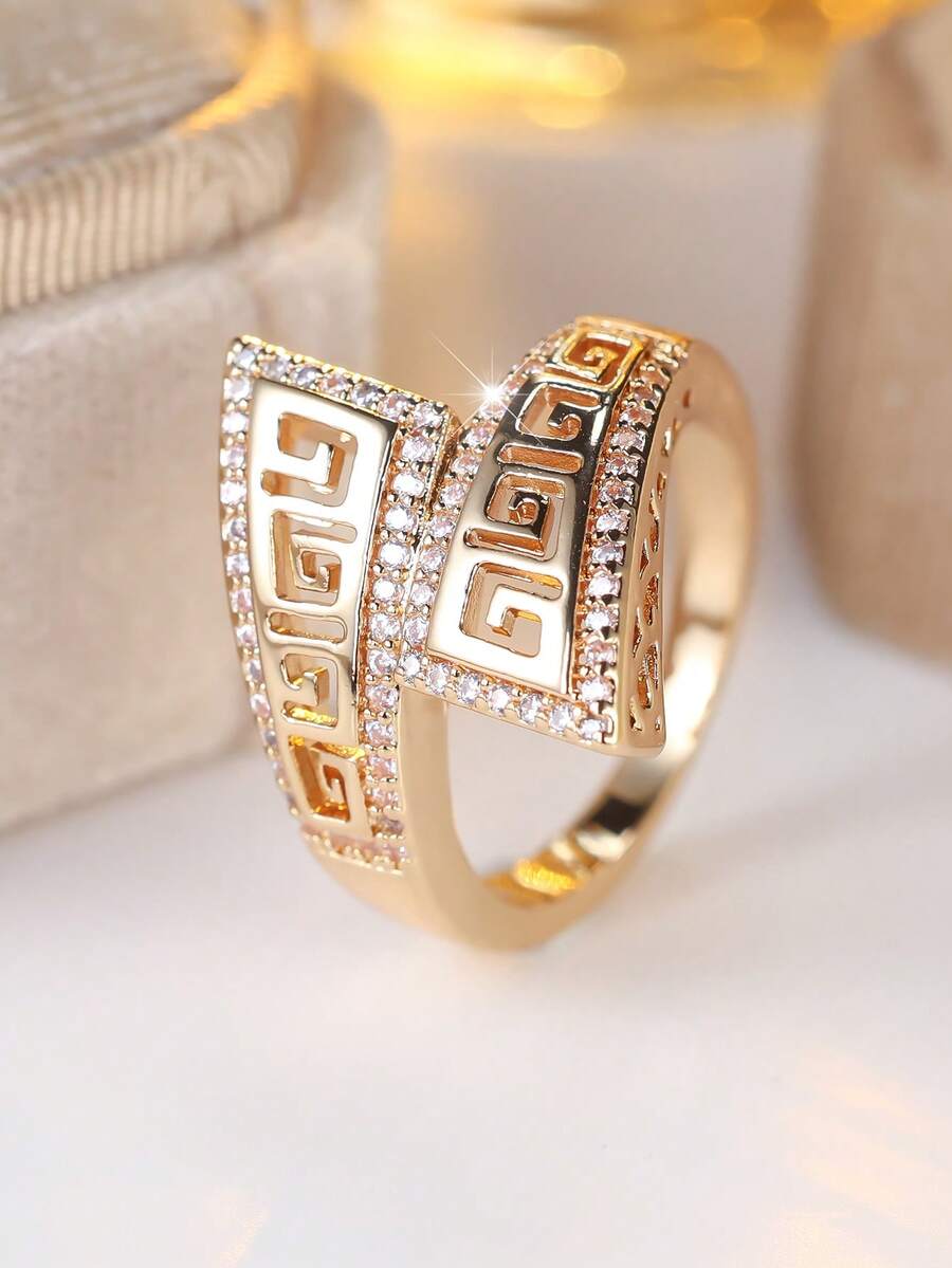 Vanel 1枚复古镂空几何立方氧化锆戒指，多面切割立方氧化锆戒指 - 复古波西米亚风格，适合订婚和日常佩戴，理想的圣诞礼物 - 戒指 - 查看 1