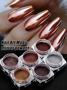6 Packs Winter Nail Art Mirror Powder, Pearl Glitter DIY, Brown DIY Nail Glitter, Aurora Nail Glitter With Mirror Effect, DIY Nail Art Decoration - 彩色 - 查看 1