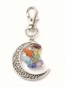 1/5pcs 7-Color Cracked Stone Crescent Moon Pendant Necklace, Key Chain, Bag, Clothing Decor, Jewelry Accessory, Suitable For Eid Al-Fitr, Ramadan - Multicolor - View 12