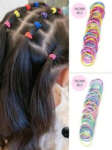 50/200pcs Colorful Hair Ties, Girls Hair Accessories Elastic Hair Bands, Fashionable Casual Everyday Hair Decorations - Multicolor - View 1