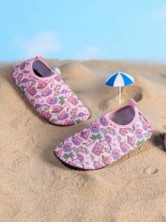 1 Pair Girls' Cute Pig Design Comfortable Casual Outdoor Beach Swimming Water Shoes, Suitable For Summer