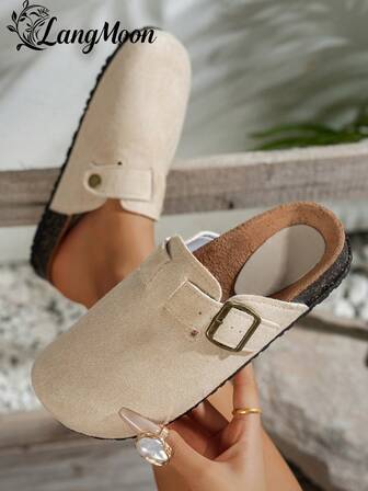LangMoon 2026 New Apricot Ultralight Thick Soft Bottom Flat Beach Outdoor Home Increase Height Ladies Sandals, Fashionable Buckle Open Toe Clogs Style Wooden Geta Women Summer Casual Mules Thick Sole Lightweight Comfortable Great Value Vacation. Shuzia Shoes Shuzia Zapatos Women Summer Autumn Sandals, High-Quality Suede Buckle Design, Platform Increase Height Ladies Shoes, Suitable For Vacation, Beach, Outing, Dating, Commuting, Comfortable Versatile, Suitable For Multiple Holiday Buying