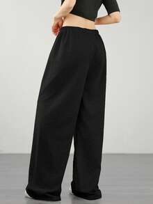 2pcs Women's Casual Drawstring Sweatpants, Simple Loose Fit Joggers For Spring, Summer, Autumn - White+Black - View 4