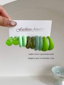 5-10 Pairs Vintage Geometric Heart Acrylic Exaggerated Fashion Earrings Set, Suitable For Women, Mother's Day, Valentine's Day, Christmas, New Year, Daily Wear - Multicolor - View 5