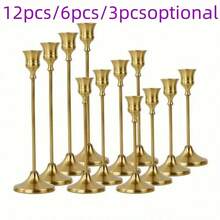 12pcs_6pcs_3pcs Elegant Metal Candle Holders - Table Centerpieces For Weddings, Banquets, Home Decor - Compatible With Real Or Artificial Candles - Suitable For Christmas, Valentine's Day, - 彩色 - 查看 1