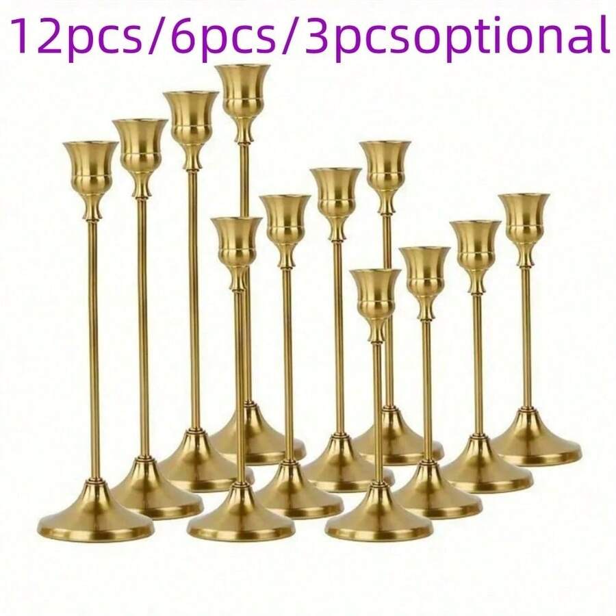 12pcs_6pcs_3pcs Elegant Metal Candle Holders - Table Centerpieces For Weddings, Banquets, Home Decor - Compatible With Real Or Artificial Candles - Suitable For Christmas, Valentine's Day, - 彩色 - 查看 1