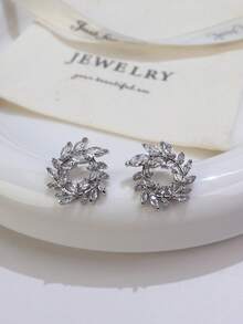 2pcs Cubic Zirconia Decor Stud Earrings - Silver - View 7